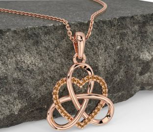 Citrine Rose Gold Silver Celtic Trinity Knot Heart Necklace
