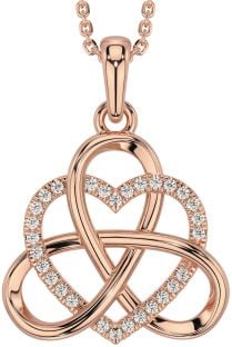 Diamond Rose Gold Silver Celtic Trinity Knot Heart Necklace