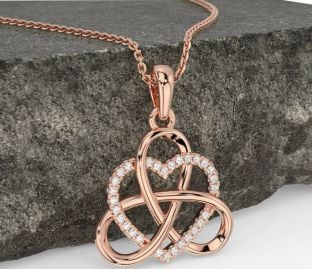 Diamond Rose Gold Silver Celtic Trinity Knot Heart Necklace