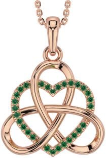 Emerald Rose Gold Silver Celtic Trinity Knot Heart Necklace