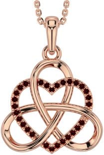 Garnet Rose Gold Silver Celtic Trinity Knot Heart Necklace