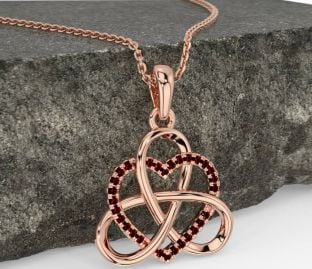 Garnet Rose Gold Silver Celtic Trinity Knot Heart Necklace
