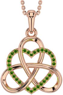 Peridot Rose Gold Silver Celtic Trinity Knot Heart Necklace