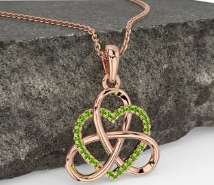 Peridot Rose Gold Silver Celtic Trinity Knot Heart Necklace