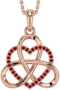 Ruby Rose Gold Silver Celtic Trinity Knot Heart Necklace