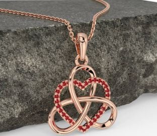 Ruby Rose Gold Silver Celtic Trinity Knot Heart Necklace