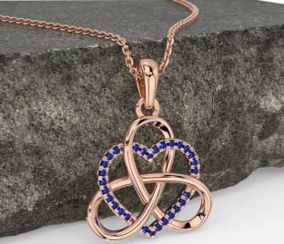 Sapphire Rose Gold Silver Celtic Trinity Knot Heart Necklace