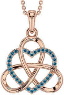 Topaz Rose Gold Silver Celtic Trinity Knot Heart Necklace