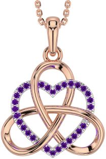 Amethyst Rose Gold Silver Celtic Trinity Knot Heart Necklace