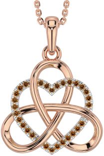 Citrine Rose Gold Silver Celtic Trinity Knot Heart Necklace