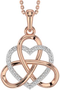 Diamond Rose Gold Silver Celtic Trinity Knot Heart Necklace