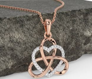 Diamond Rose Gold Silver Celtic Trinity Knot Heart Necklace