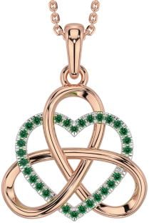 Emerald Rose Gold Silver Celtic Trinity Knot Heart Necklace