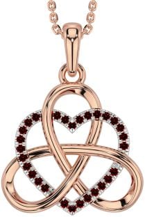 Garnet Rose Gold Silver Celtic Trinity Knot Heart Necklace