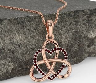Garnet Rose Gold Silver Celtic Trinity Knot Heart Necklace
