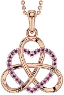 Pink Tourmaline Rose Gold Silver Celtic Trinity Knot Heart Necklace