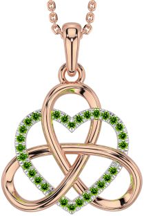 Peridot Rose Gold Silver Celtic Trinity Knot Heart Necklace