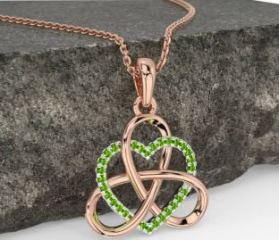 Peridot Rose Gold Silver Celtic Trinity Knot Heart Necklace