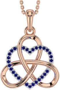 Sapphire Rose Gold Silver Celtic Trinity Knot Heart Necklace