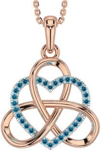 Topaz Rose Gold Silver Celtic Trinity Knot Heart Necklace