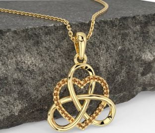 Citrine Gold Silver Celtic Trinity Knot Heart Necklace