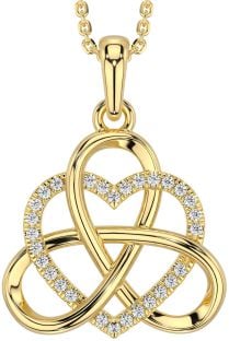 Diamond Gold Silver Celtic Trinity Knot Heart Necklace