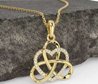 Diamond Gold Silver Celtic Trinity Knot Heart Necklace