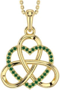 Emerald Gold Silver Celtic Trinity Knot Heart Necklace