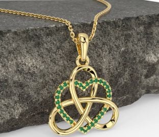Emerald Gold Silver Celtic Trinity Knot Heart Necklace