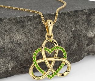 Peridot Arany Ezüst kelta Szentháromság Csomó Szív Nyaklánc