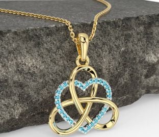 Aquamarine Gold Silver Celtic Trinity Knot Heart Necklace