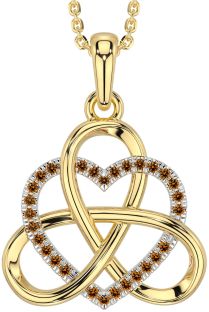 Citrine Gold Silver Celtic Trinity Knot Heart Necklace