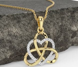 Diamond Gold Silver Celtic Trinity Knot Heart Necklace