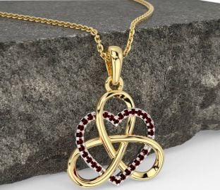 Garnet Gold Silver Celtic Trinity Knot Heart Necklace