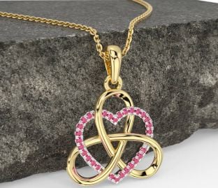 Pink Tourmaline Gold Silver Celtic Trinity Knot Heart Necklace