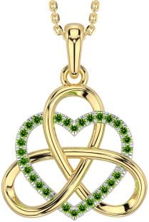 Peridot Gold Silver Celtic Trinity Knot Heart Necklace