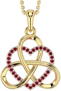 Ruby Gold Silver Celtic Trinity Knot Heart Necklace