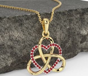 Ruby Gold Silver Celtic Trinity Knot Heart Necklace
