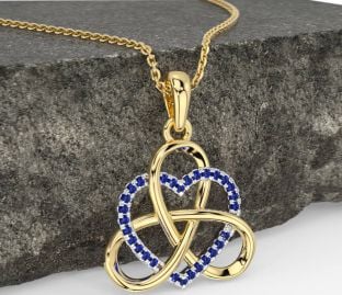 Sapphire Gold Silver Celtic Trinity Knot Heart Necklace