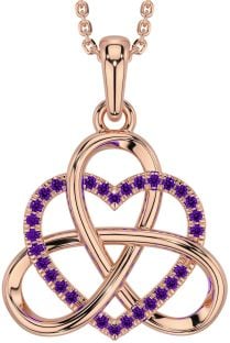 Amethyst Rose Gold Celtic Trinity Knot Heart Necklace