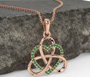 Emerald Rose Gold Celtic Trinity Knot Heart Necklace