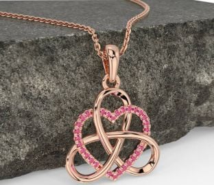 Pink Tourmaline Rose Gold Celtic Trinity Knot Heart Necklace