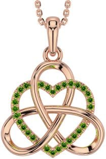 Peridot Rose Gold Celtic Trinity Knot Heart Necklace