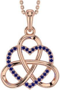 Sapphire Rose Gold Celtic Trinity Knot Heart Necklace