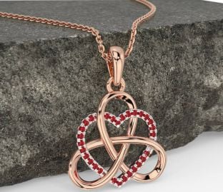 Rubin Vit Reste sig Guld Keltiskt Treenighet Knut Hjärta Halsband