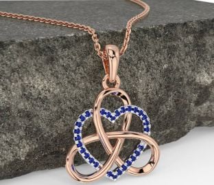 Sapphire White Rose Gold Celtic Trinity Knot Heart Necklace