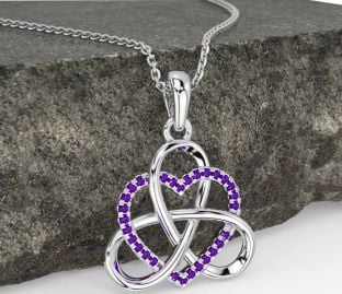 Amethyst Silver Celtic Trinity Knot Heart Necklace