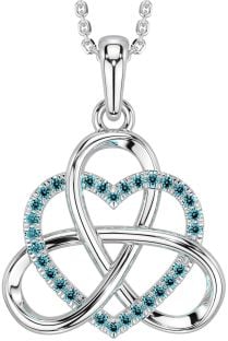 Aquamarine Silver Celtic Trinity Knot Heart Necklace