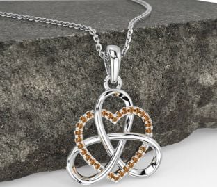 Citrine Silver Celtic Trinity Knot Heart Necklace