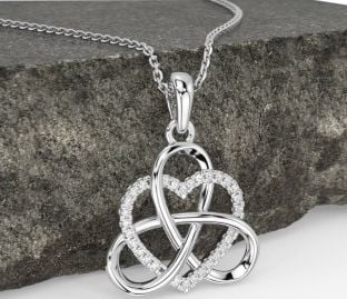 Diamond Silver Celtic Trinity Knot Heart Necklace